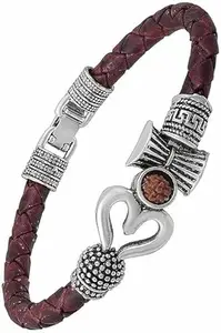 DF Store Trishul Damru Mahadev Mahakal Shiva Kada Bracelet for Men & Women (Adjustable) (PU Leather 1)