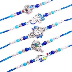 Floweraura Premium Handcrafted Elegant Set of 5 Elegant & Blessed Rakhi With Roli Packet - Rakhi For Brother, Bhai, Kids, Bhaiya, Cousins & Rakshabandhan Gift (Same Day Delivery)