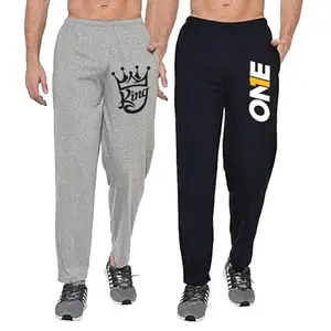Men's Cotton Blend Regular Fit Track Pants for Running, Jogging, Etc., Pack of 2, Black and Grey, Size : XL, MTP_BL02_GR04