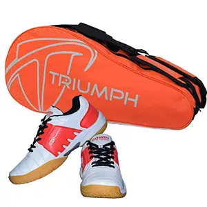 Gowin Badminton Shoe Power White/Red Size-5 with Triumph Badminton Bag 303 Orange/Grey