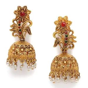 AccessHer Matte Gold Plated Ruby Green Studded Dome Shaped Jhumki Earrings For Women & Girls | Gifting for Karwachauth | (Multi2)
