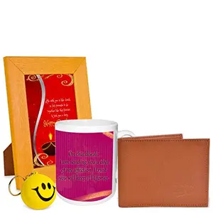 Alwaysgift Happy Diwali Wallet, Smiley Keychain, Quotation Photo Frame & Mug Hamper