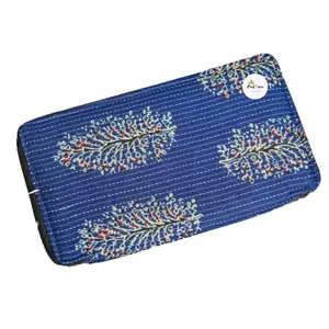 FeelOrna handicrafts and Jewellery Handmade Ikkat Printed Multipurpose Passport Cover/case with Card Slots (Unisex) (Blue Leaf)