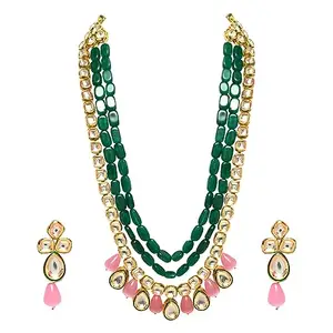 Jewellity Green And multicolour beads with Kundan Long Necklace With Earrings Designer/Wedding Set For Women/Girls NSK-5135