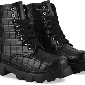 FROH FEET Women’s Black Ankle Boots | Lace-Up Design with Chunky Sole for Casual & Comfortable For Women & Girls