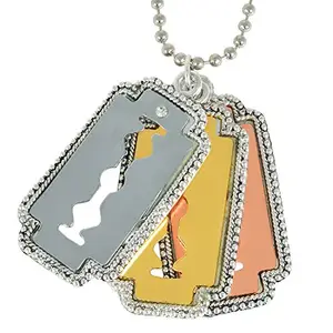 Memoir three colour tone, 3 blade design macho locket chain pendant necklace jewellery for Men and Boys