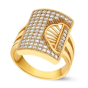 Mahi Creation Men's Finger Ring Brass With Diamond Stylish Design Gold Plated -28 (25)