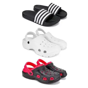 WINGSCRAFT Lightweight,Classic Slider || Sandals with Clogs for Men-Combo(3)-3024-3122-3017-7 Red