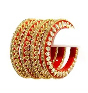 BANGLESKART Kundan Design Red Rajasthani Bangles Set for Women/Girls Kada Set for Any Occasion (Set of 4) (L(2/8))