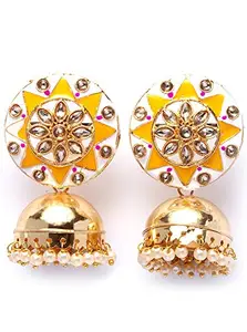 Shining Diva Fashion Latest Fancy Stylish Meenakari Pearl Jhumka Jhumki Traditional Earrings For Women And Girls (11396Er), Style04-Yellow