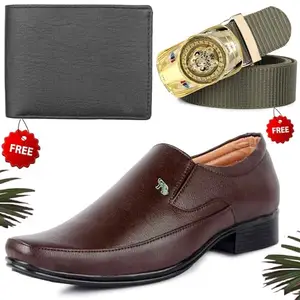 Attractive Trendy Formal Shoes/Party Shoes/Shoes Combo with Free Wallet & Belt for Men and Boys (BAZAAR5810_VTOR-BLK-2006) Multicolor