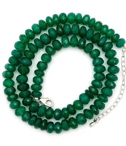 Natural 8mm Emerald Jade Roundelle Faceted Beads Necklace Emerald Gemstone 19 Inch Jewelry Necklace for Men Women