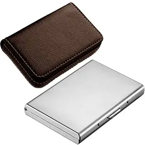 Stealodeal Silver Metal with Soft Brown Leather Wallet CD