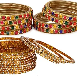 Colorful Glass Bangle/Kada Set Combo Ornamented With Colourful Chips & Beads_G612 (AkBang2-AFV1.d_bang)