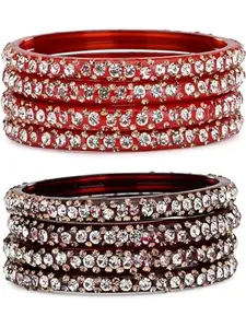 1st Time Combo Of Party & Wedding Colorful Glass Bangle/Kada Set Of -8, Red, Brown- A53