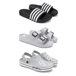 Lightweight,Classic SliderSandals with Clogs for Men-Combo(3)-3024-3114-3067-10 Grey-2661
