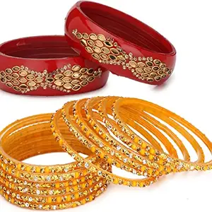 Colorful Glass Bangles/Kada Set Combo Ornamented with Colourful Chips & Beads_Bridal995 (AkBang2-AAEH1.a_bang)