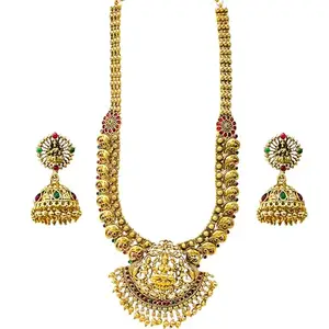 J D Jewellers 22K One Gram Micro Gold Plated Latest Stylish Fancy Choker Traditional Necklace Jewellery Set for Women | Festive Wedding Party Necklace Haram Set for Women Like Original Gold Jewellery