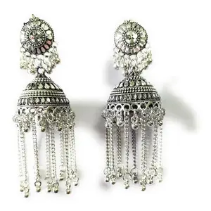 Traditional Circle Jhumka Earrings with Latkan, Indian Ethnic Design