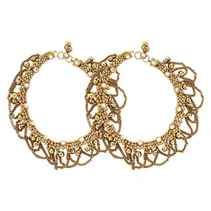 Shining Diva Fashion Shining Diva Non Precious Metal Gold Antique Kundan Payal Anklet for Women (6807a)