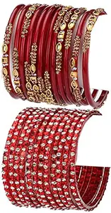 Colorful Glass Bangle/Kada Set Combo Ornamented With Colourful Chips & Beads_G1054 (AkBang2-AKC1.b_bang)