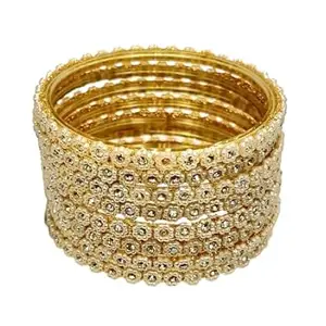 Traditional Glass Bangles Set, Beaded Design, Stack of 6, Women's Fashion Jewellery (2.6)