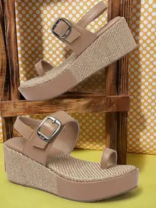Picktoes Women's Beige Synthetic Leather Platform Outdoor Heels Sandal