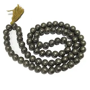 Crystu Natural Golden Pyrite 10 mm Round Bead Necklace Mala Crystal Gemstone Mala for Reiki and Crystal Healing Unisex