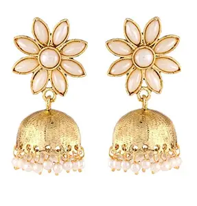 Zivom® Pearl Gold Plated Flower Cute Ethnic Traditional Jhumki Earring For Women