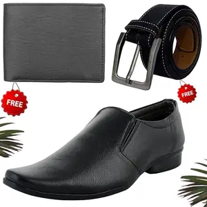 Vitoria Men's PU Formal/Party Shoes | Shoes Combo with Free Wallet & Belt | Stylish & Comfortable | Ideal for Office, Casual Outings, Parties (5501_VTOR-BLK-2003) (Multicolor)(Size: 6UK)