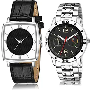 NIKOLA Present Analog Black and Silver Color Dial Men Watch - BW502-(64-S-19) (Pack of 2)