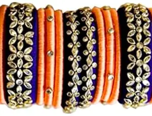 Neta Jewels Silk thread bangles kundan bangles Blue And Orange Colour use for women/girls (2-6)