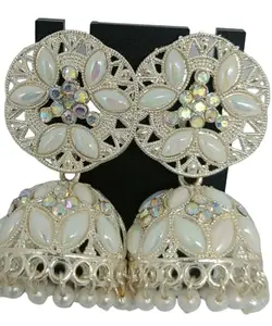 Myown Fashion Designer White Stone Ethnic Pearl Jhumka Earrings For Women and Girls Earrings for Women and Girls | Traditional Jhumka | Gold Plated Earring | Accessories Jewellery for Women
