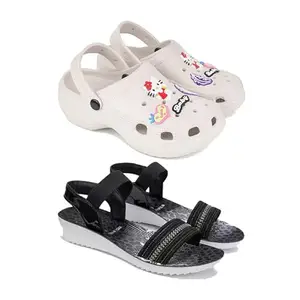 Premium Comfortable Regular Wear Clogs for Women with Stylish Flats Fashion Sandal for Women's & Girls Combo-O10-1931-7 Black-7795-EURO-38