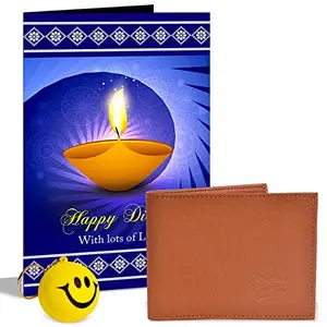 Alwaysgift Happy Diwali with Lots of Love Wallet, Smiley Keychain, & Greeting Card Hamper