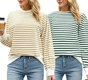 Mack Jonney VIMAL JONNEY Women Striped T-Shirt || T-Shirt for Women || Full Sleeve T Shirt || T-Shirt-VIMAL640620