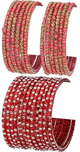 Colorful Glass Bangle/Kada Set Combo Ornamented With Colourful Chips & Beads_G993 (AkBang2-AJN1.a_bang)