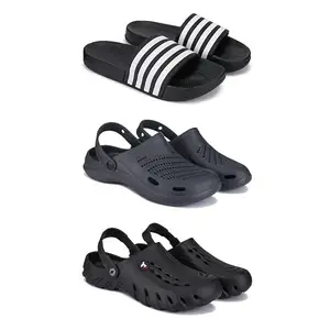 Lightweight,Classic SliderSandals with Clogs for Men-Combo(3)-3024-3146-3144-10 Black-5616