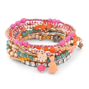 Accessorize London Women Multi Color Beaded Stretch Bracelet Pack Of 11