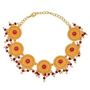 VOYLLA Abharan Gold Plated Red Stones and Pearls Bracelet