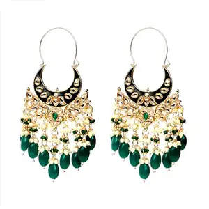 XPNSV Luxury Lotus Beaded Chandbali Earrings,Jewellery Gift Set for Women & Girls | Anti Tarnish, Light Weight, Diwali Special Jewellery for Women, Girls and Her (Red Green)