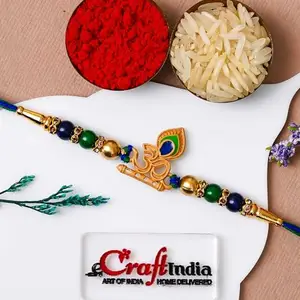 eCraftIndia Designer Peacock Feather Om Rakhi for Brother | Raksha Bandhan Rakhi for Bhai Bhaiya | Rakhi with Roli Chawal Pack