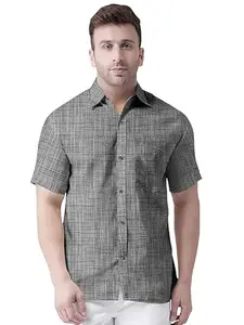 Men's Khaadi Cotton Regular Fit Half Sleeves Striped Casual Shirt (in, Alpha, XL, Regular, Grey)