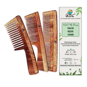 Bode Kacchi Neem Comb, Wooden Comb | Hair Growth, Hairfall, Dandruff Control | Hair Straightening, Frizz Control | Comb for Men, Women | Treated with Oil - (PRT -Lily + H + BH)