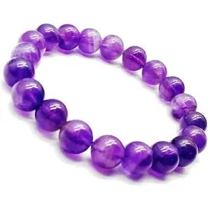 RRJEWELZ 10mm Natural Gemstone Amethyst Round shape Smooth cut beads 7.5 inch stretchable bracelet for men & women. | STBR_RR_02313