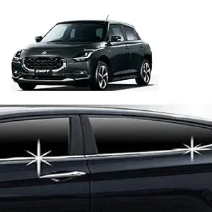 ROSHNEER Car Window Lower Garnish Stainless Steel Chrome Finish Exterior Compatible for Maruti Swift 2024 Onwards Model Set of 4 PCS