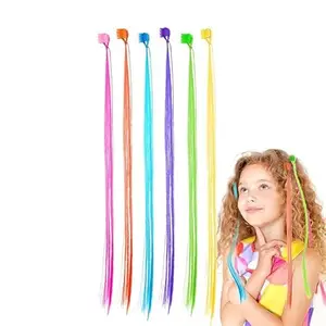 Plenteous Kids Hair Clip in Colorfull Hair Extension Hair Clips with Tinsel Rainbow False Nylon Wig Braids Extensions Hair Styling Accessories for Baby Girls Adult. (6 pc Hair Clip - Multi Molor)