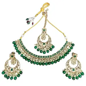 Jewellery Set with Earrings and Maang Tikka for Fashion Bollywood Wedding, Party Engagements & Festivals Jewellery Set for Women|Grils (Green)