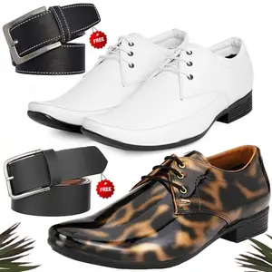 Vitoria Men's PU Graceful Formal/Party Shoes | 2 Shoes Combo with Free 2 Belt | Stylish & Comfortable | Ideal for Office, Parties, Casual Outings, Gifts(Multicolor)(Size: 8UK)(9863_PV-LNG-101)