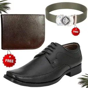 Stylish Trendy Formal Shoes/Party Shoes/Shoes Combo with Free Wallet & Belt for Men and Boys (BAZAAR2780_TCC-BR-1002) Multicolor
